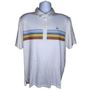 Travis Matthew Collared Golf Polo Shirt Mens Size XL White Rainbow Chest Stripe